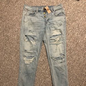 American Eagle Ripped Light Wash Boyfriend Jeans